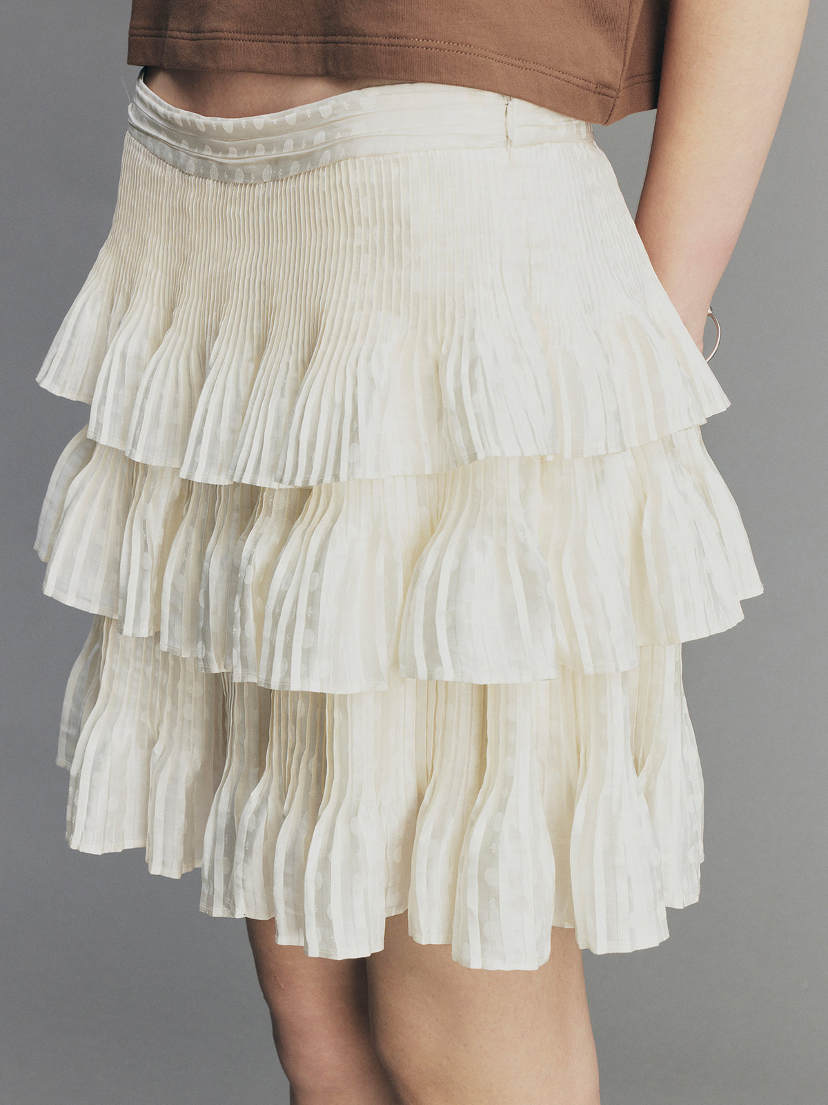 Vintage Glam Satin-Jacquard Tiered Skirt