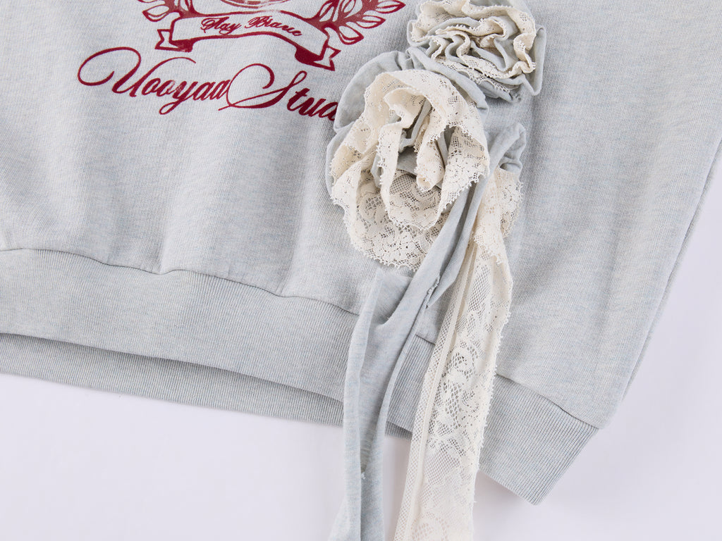 Vintage Romantic Lace Applique Sweatshirt