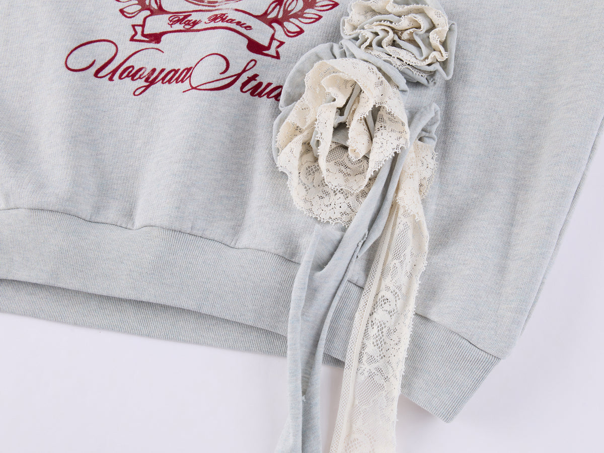 Vintage Romantic Lace Applique Sweatshirt