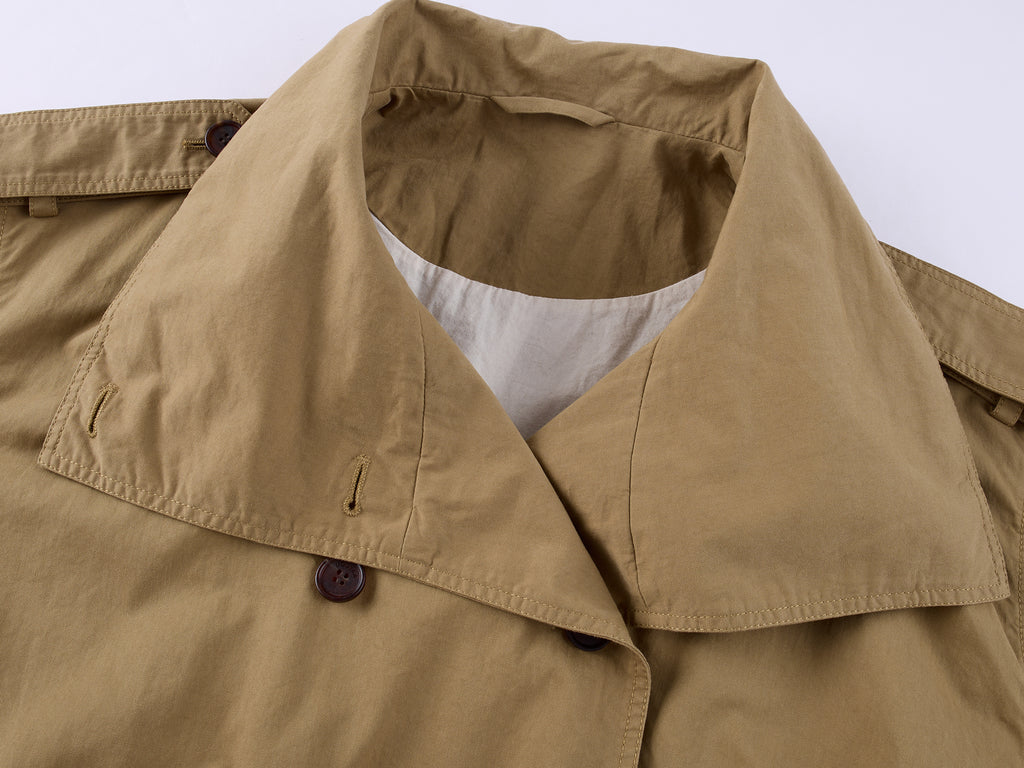 Playful Double-Breasted Stand-Collar Trench Coat