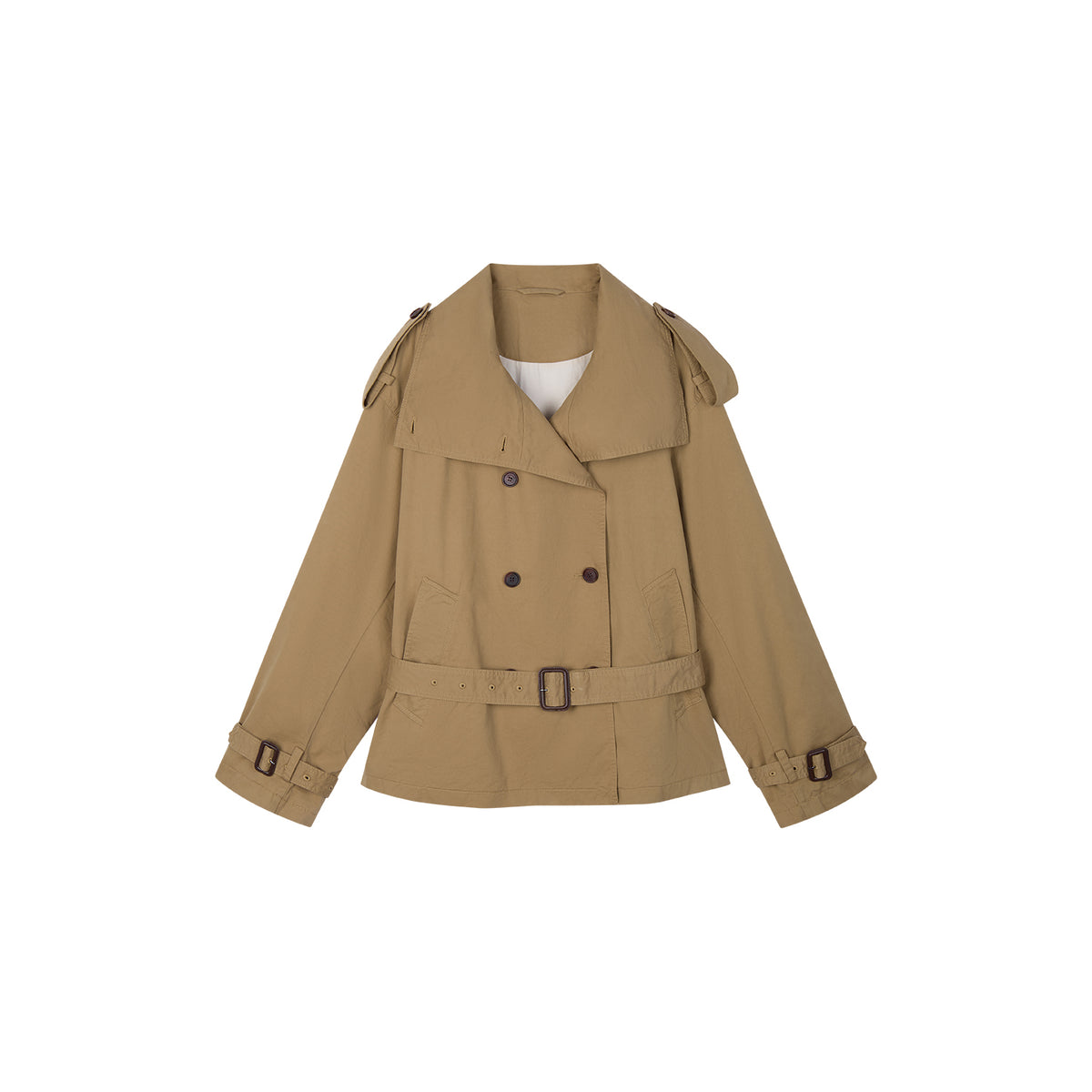Playful Double-Breasted Stand-Collar Trench Coat