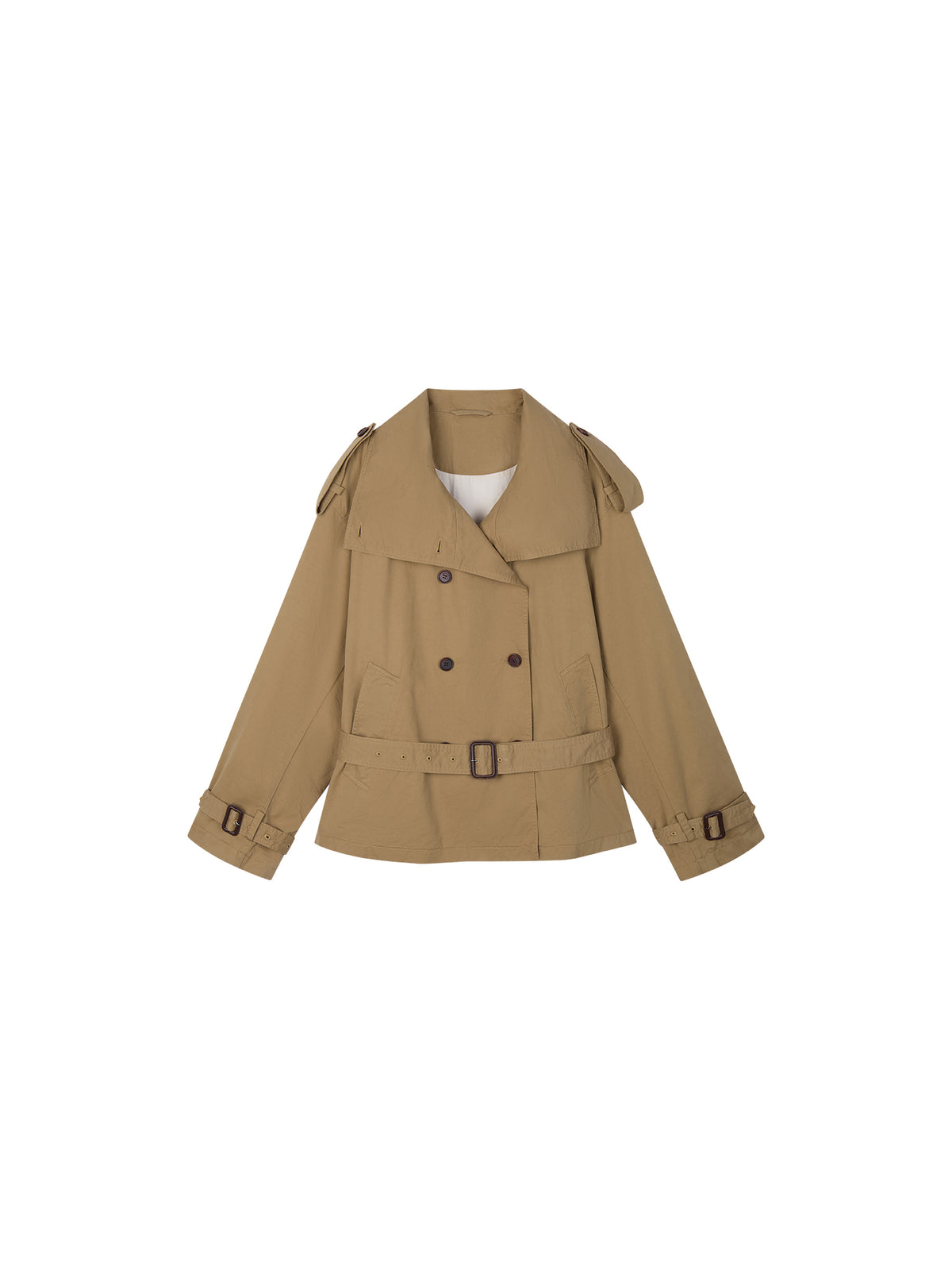 Playful Double-Breasted Stand-Collar Trench Coat