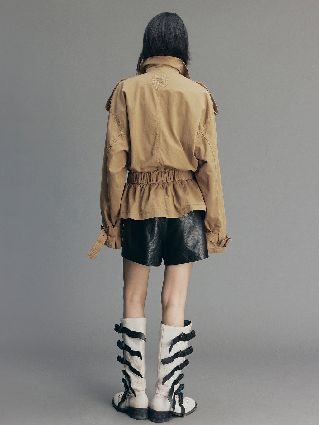 Playful Double-Breasted Stand-Collar Trench Coat