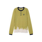 Sporty Cherry Lace-Embroidered Henley Sweatshirt