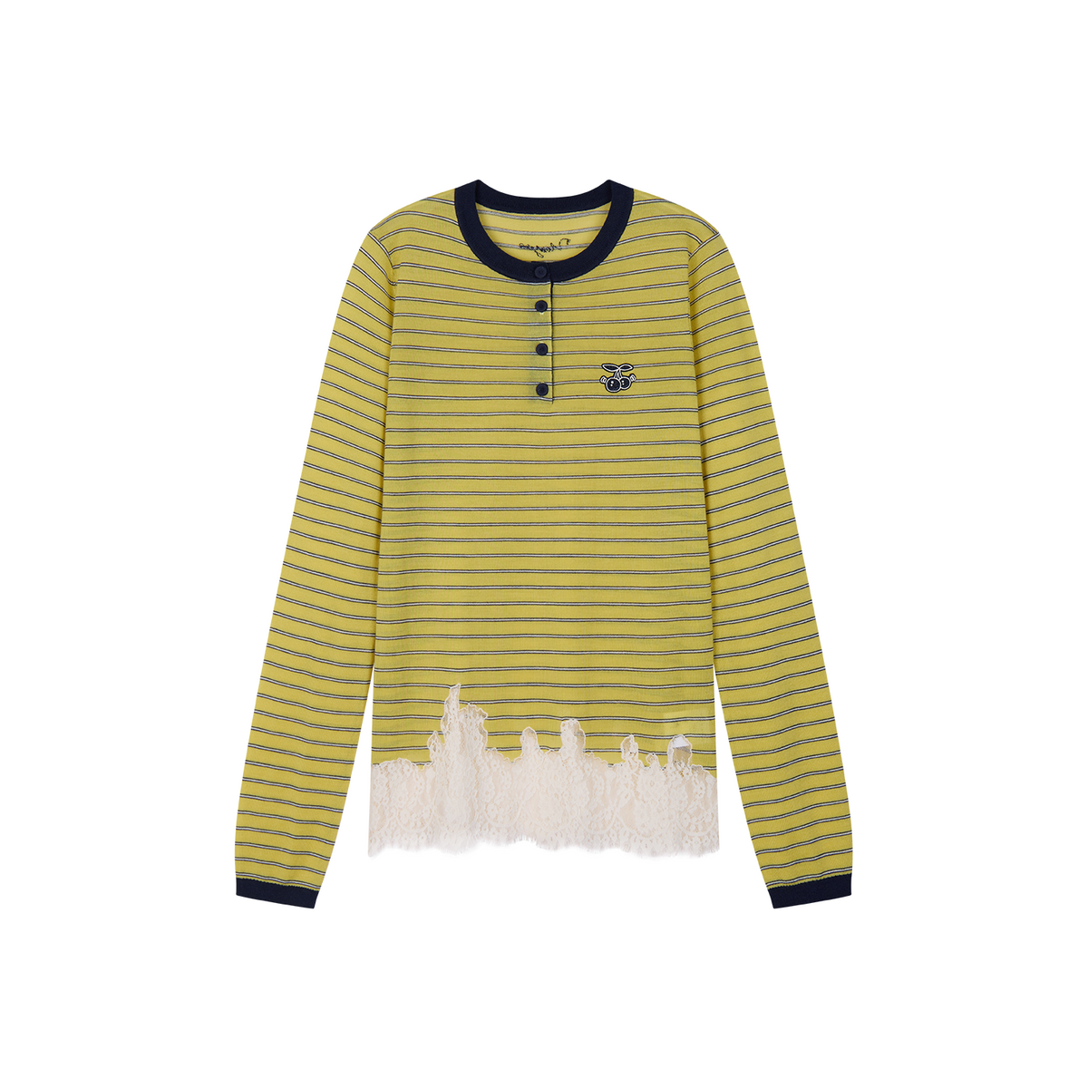 Sporty Cherry Lace-Embroidered Henley Sweatshirt