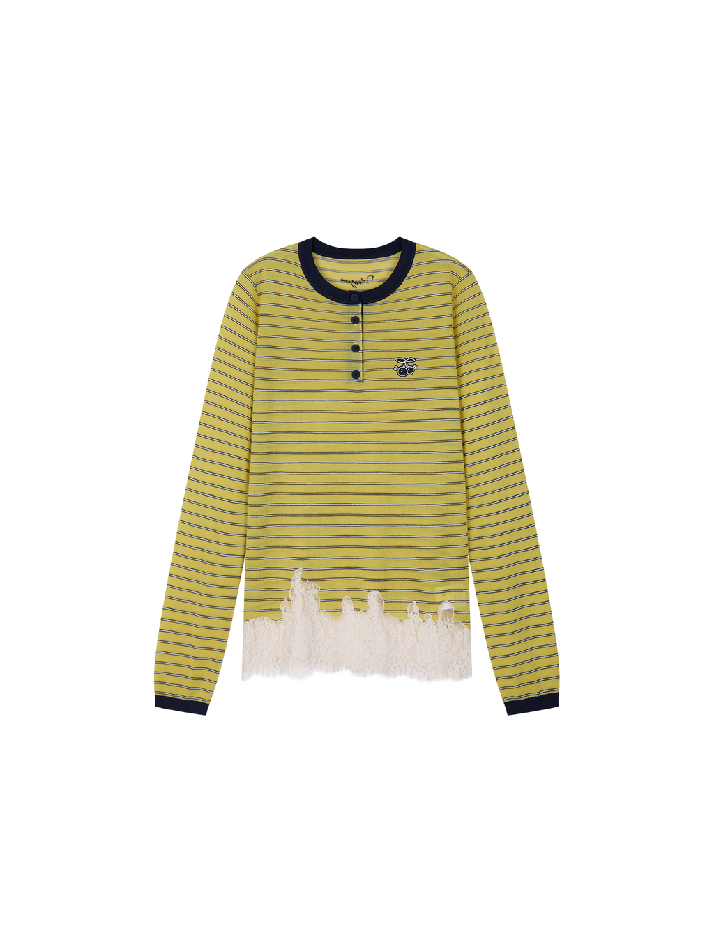 Sporty Cherry Lace-Embroidered Henley Sweatshirt