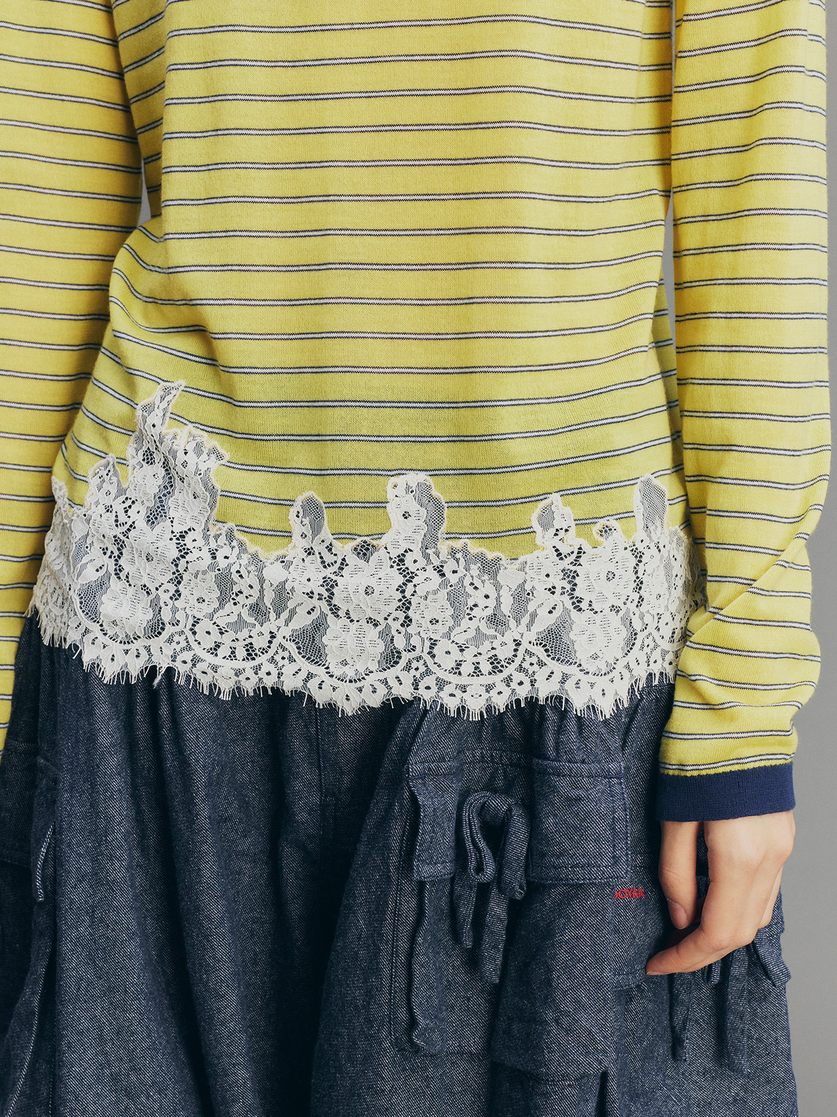 Sporty Cherry Lace-Embroidered Henley Sweatshirt