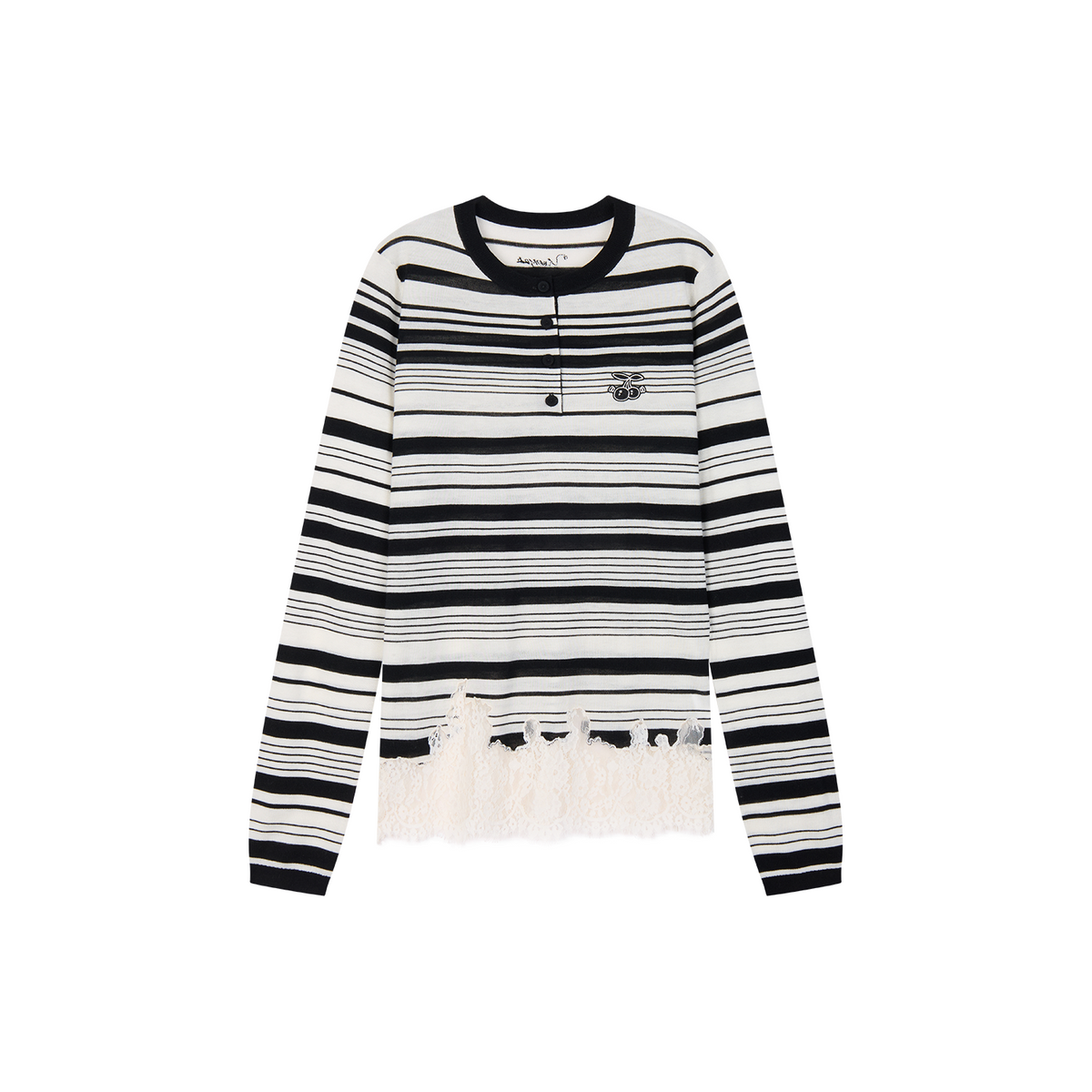 Sporty Cherry Lace Embroidered Henley Sweatshirt