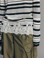 Sporty Cherry Lace Embroidered Henley Sweatshirt