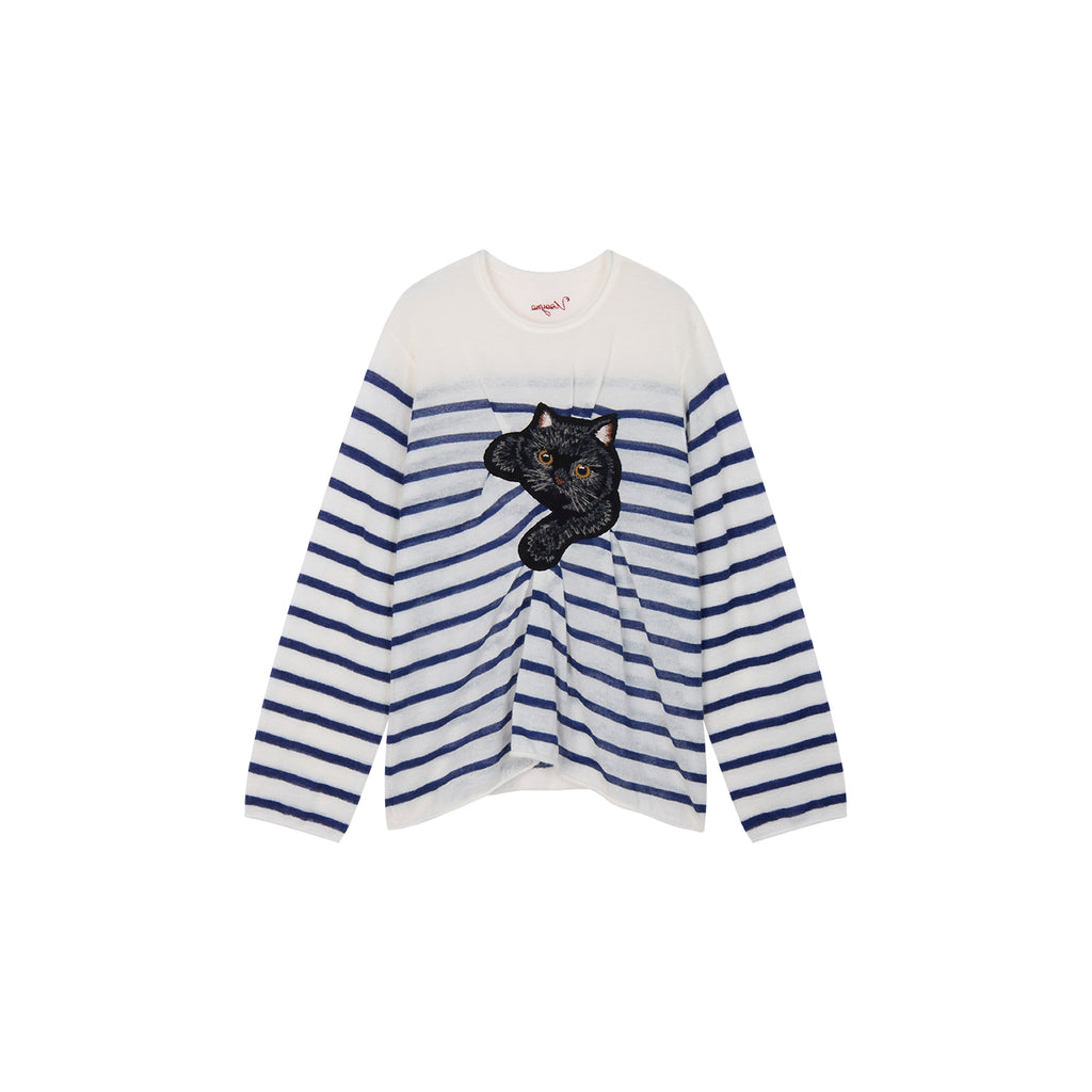Fun Black Cat Striped Sweater