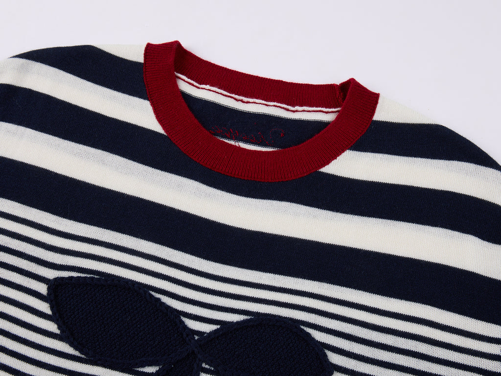 Sporty Cherry Faux-Layered Striped Knit Sweatshirt