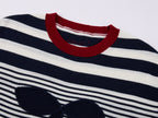 Sporty Cherry Faux-Layered Striped Knit Sweatshirt