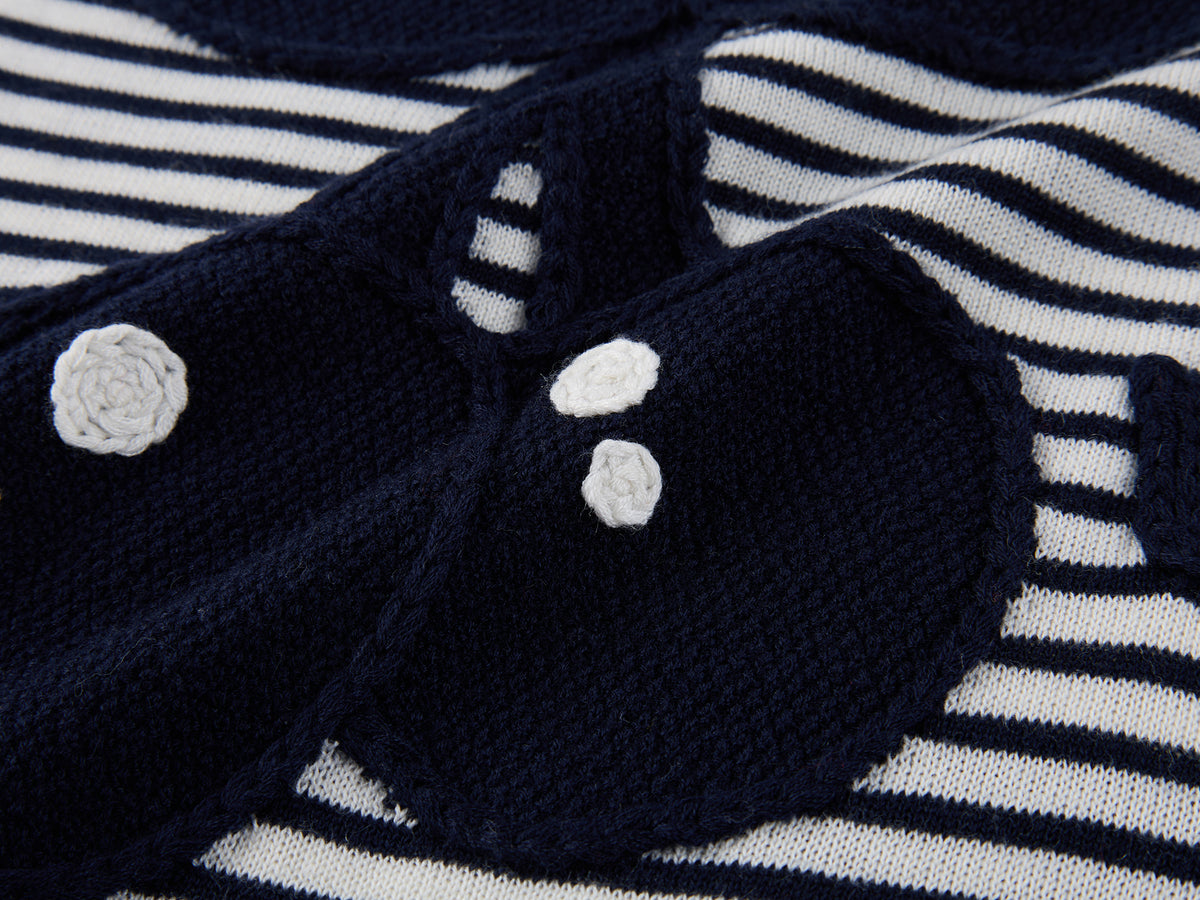 Sporty Cherry Faux-Layered Striped Knit Sweatshirt