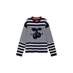 Sporty Cherry Faux-Layered Striped Knit Sweatshirt