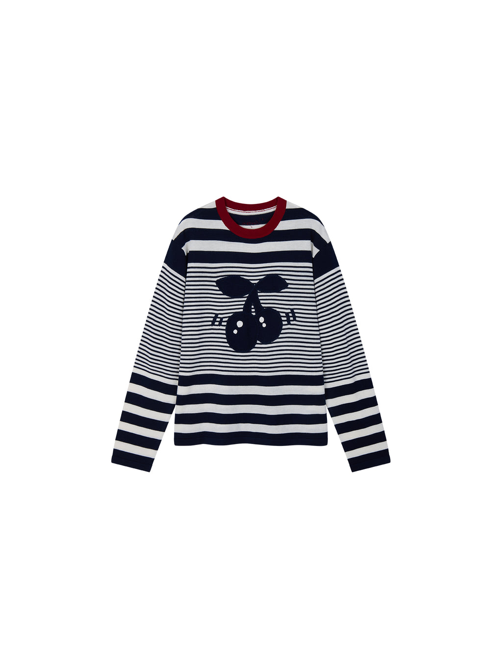 Sporty Cherry Faux-Layered Striped Knit Sweatshirt
