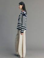 Sporty Cherry Faux-Layered Striped Knit Sweatshirt