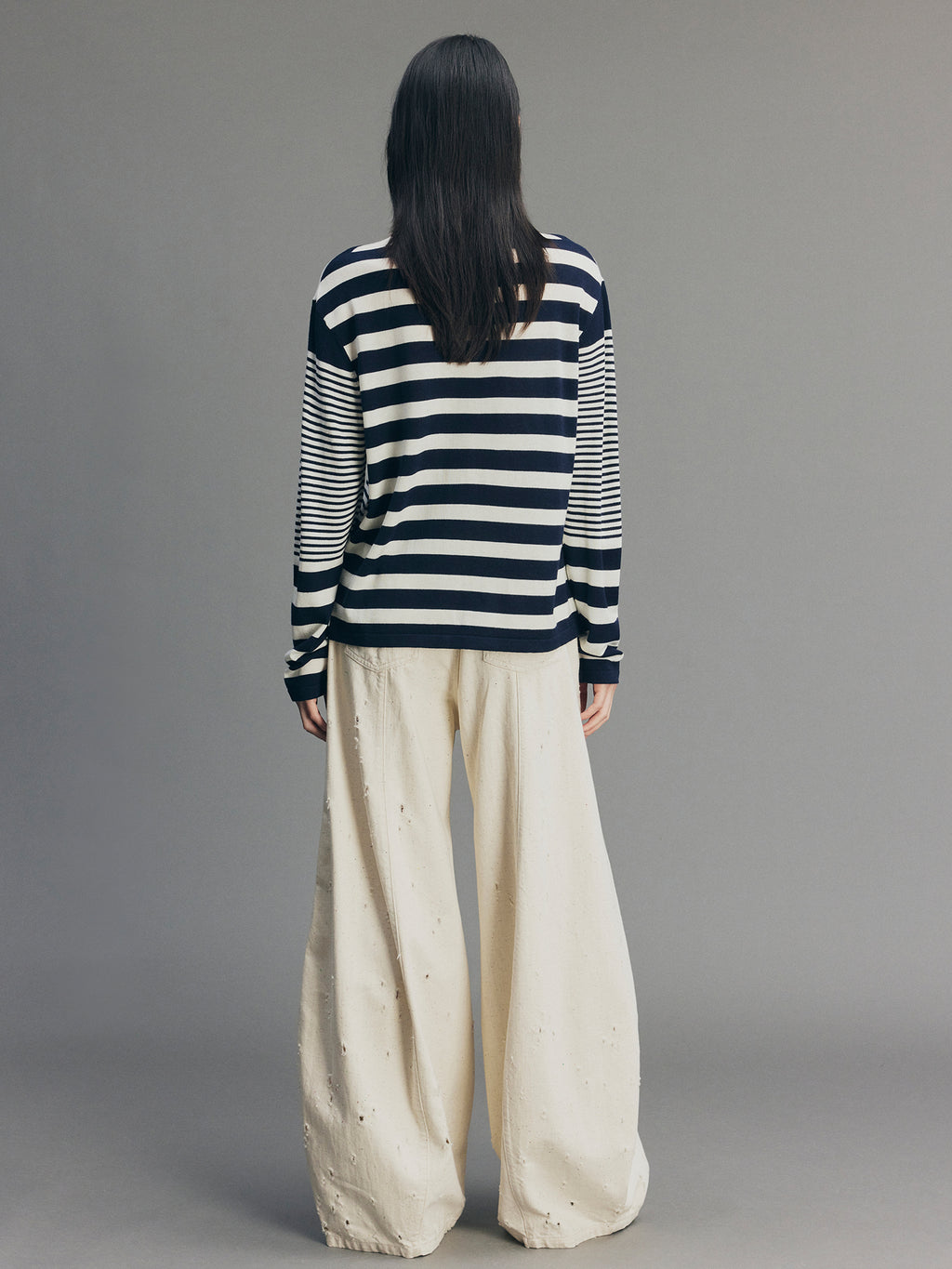 Sporty Cherry Faux-Layered Striped Knit Sweatshirt