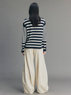 Sporty Cherry Faux-Layered Striped Knit Sweatshirt