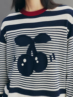 Sporty Cherry Faux-Layered Striped Knit Sweatshirt