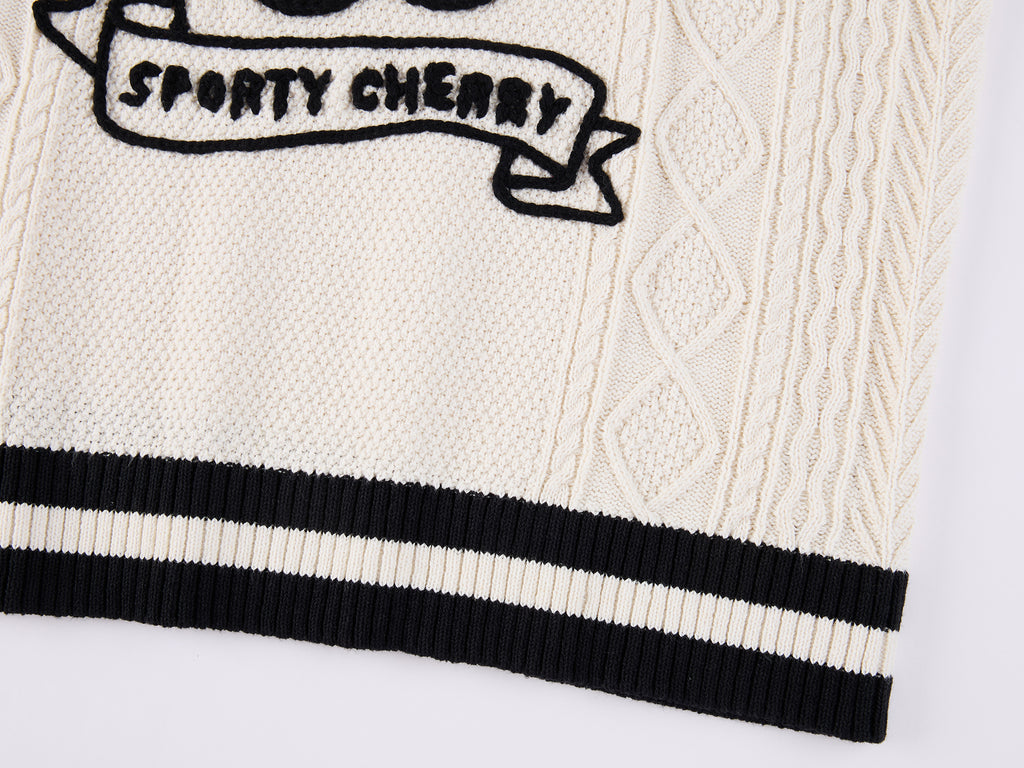 Sporty Cherry Cable-Knit Vest