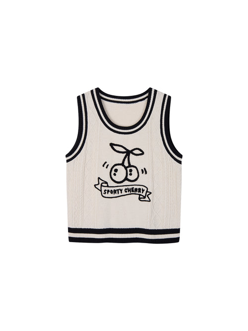 Sporty Cherry Cable-Knit Vest