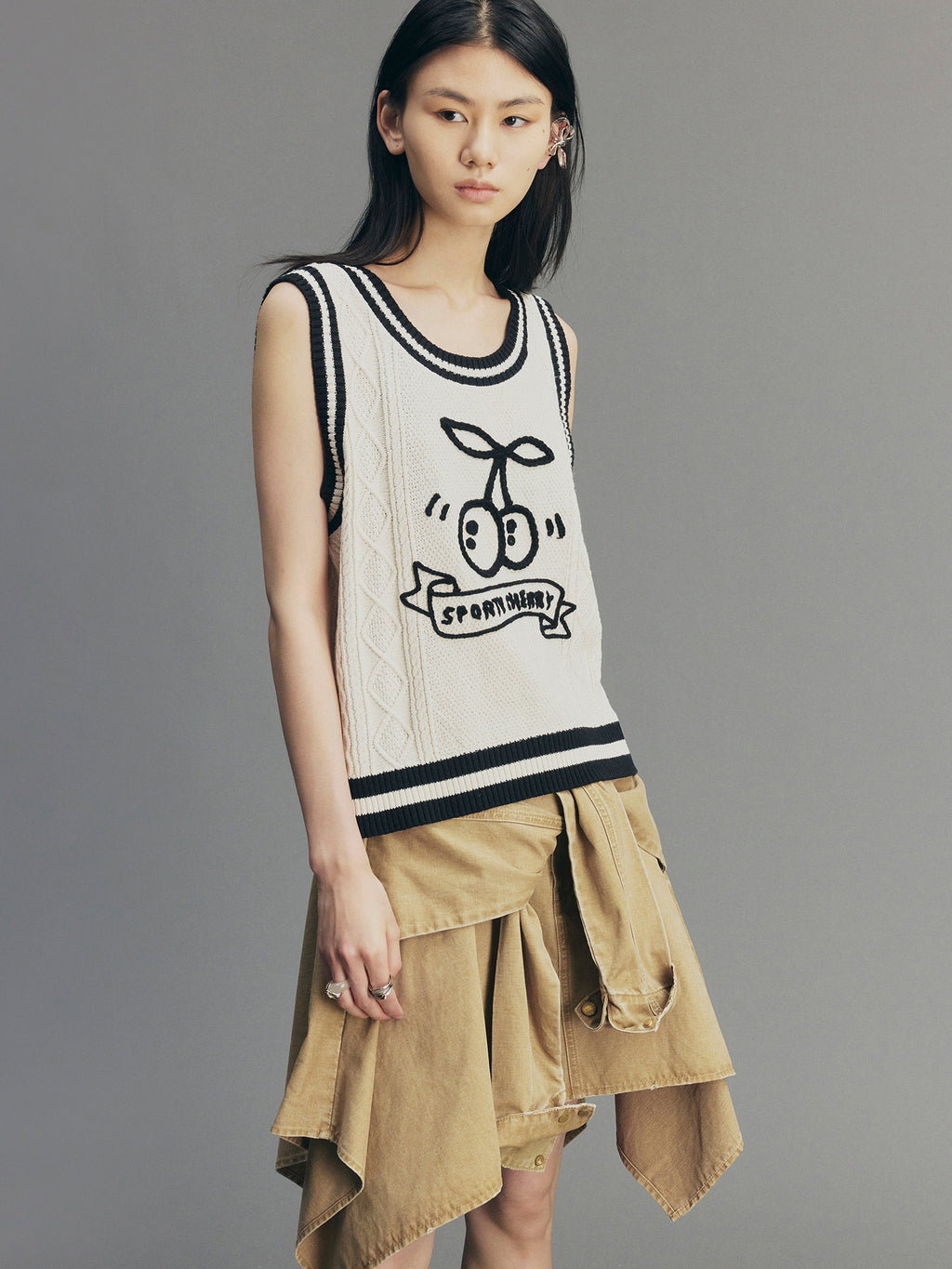 Sporty Cherry Cable-Knit Vest