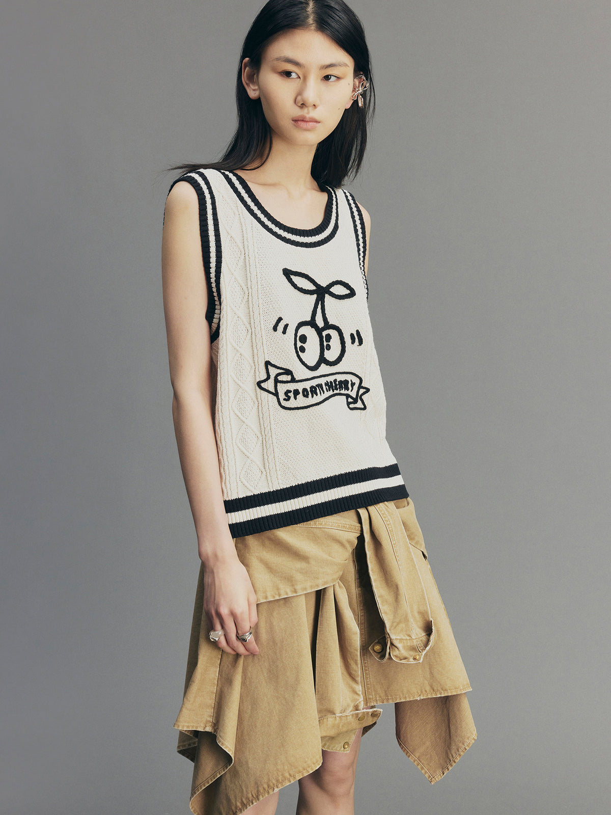 Sporty Cherry Cable-Knit Vest