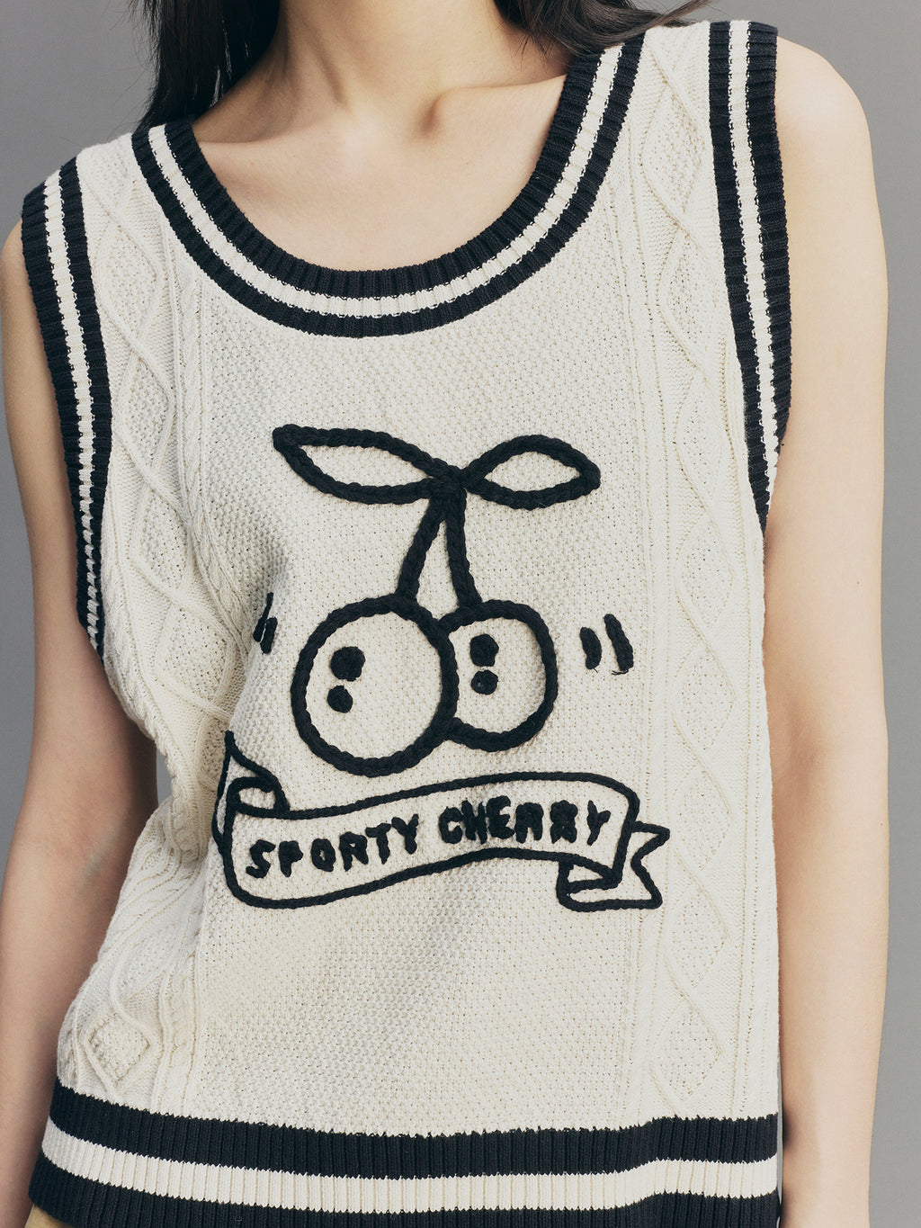 Sporty Cherry Cable-Knit Vest