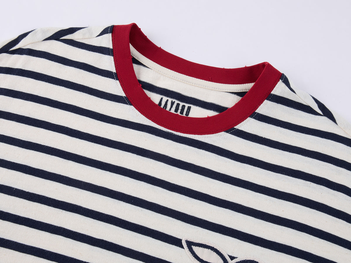 Sporty Cherry Appliqué Embroidered Breton Sweatshirt