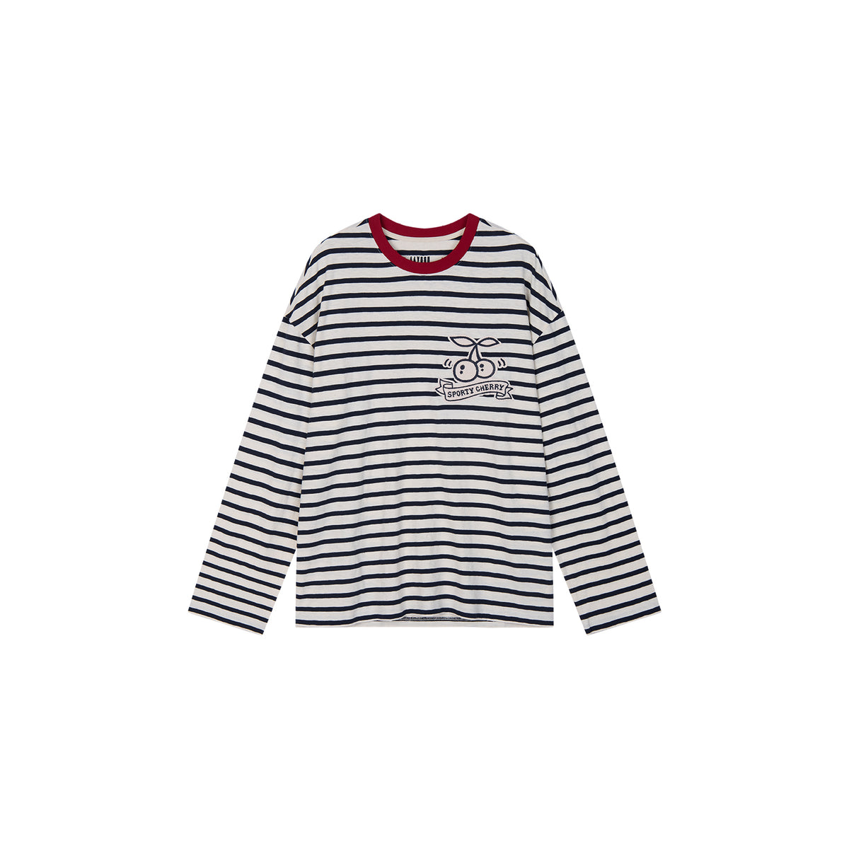 Sporty Cherry Appliqué Embroidered Breton Sweatshirt