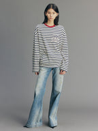 Sporty Cherry Appliqué Embroidered Breton Sweatshirt