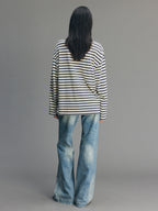 Sporty Cherry Appliqué Embroidered Breton Sweatshirt