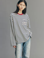 Sporty Cherry Appliqué Embroidered Breton Sweatshirt