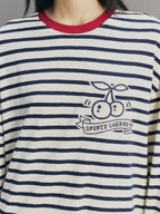 Sporty Cherry Appliqué Embroidered Breton Sweatshirt