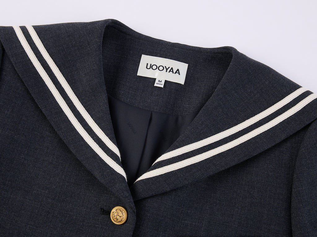 Sporty Cherry Sailor Collar Embroidered Blazer