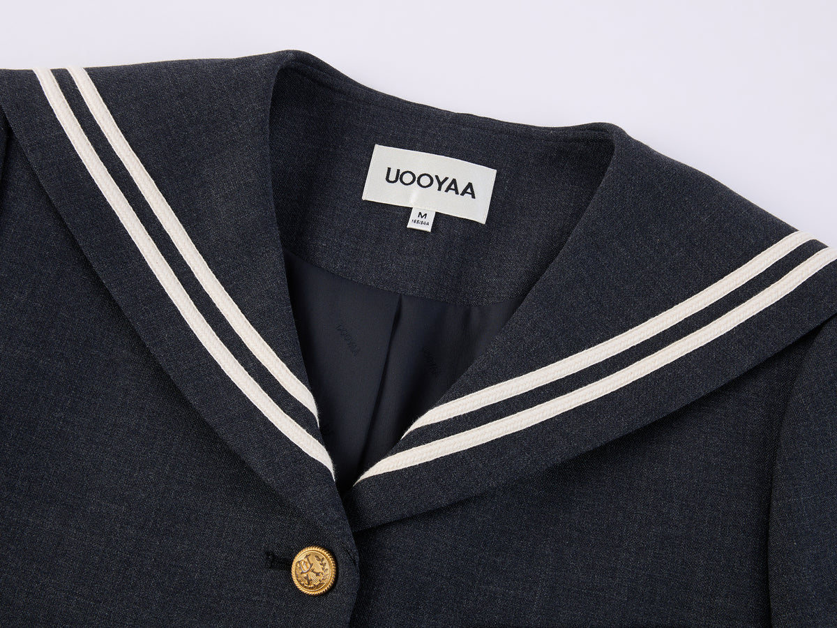 Sporty Cherry Sailor Collar Embroidered Blazer