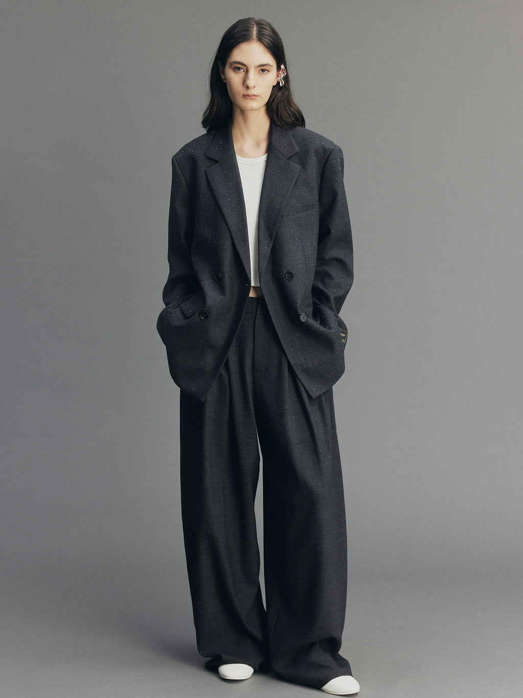 Glam Pleat Rhinestone Tailored Pants
