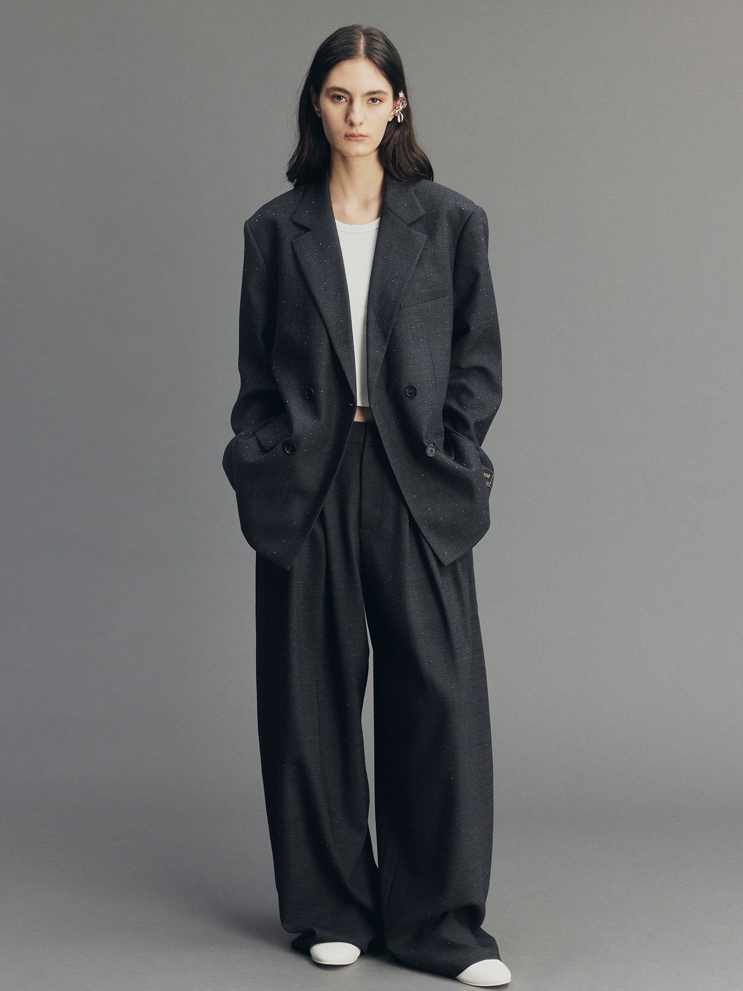 Glam Pleat Rhinestone Tailored Pants