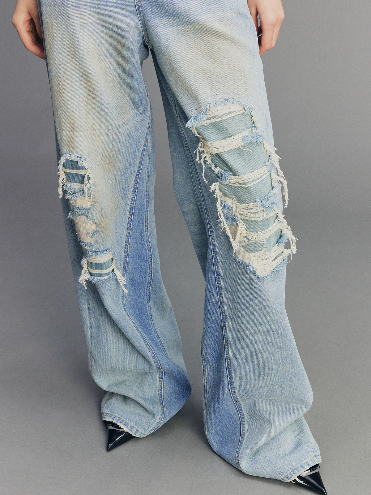 Rock Patchwork Waistband Free Distressed Jeans