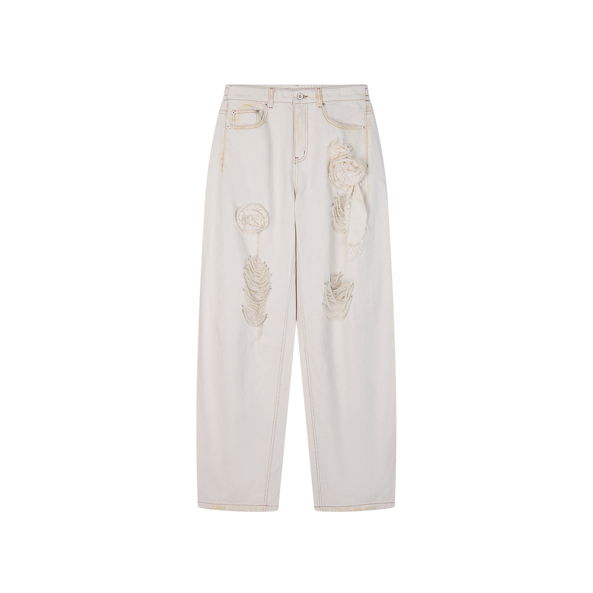 Casual Romantic Lace Crochet Denim Pants