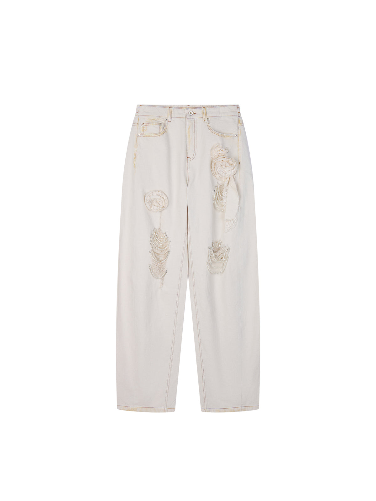 Casual Romantic Lace Crochet Denim Pants