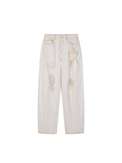 Casual Romantic Lace Crochet Denim Pants