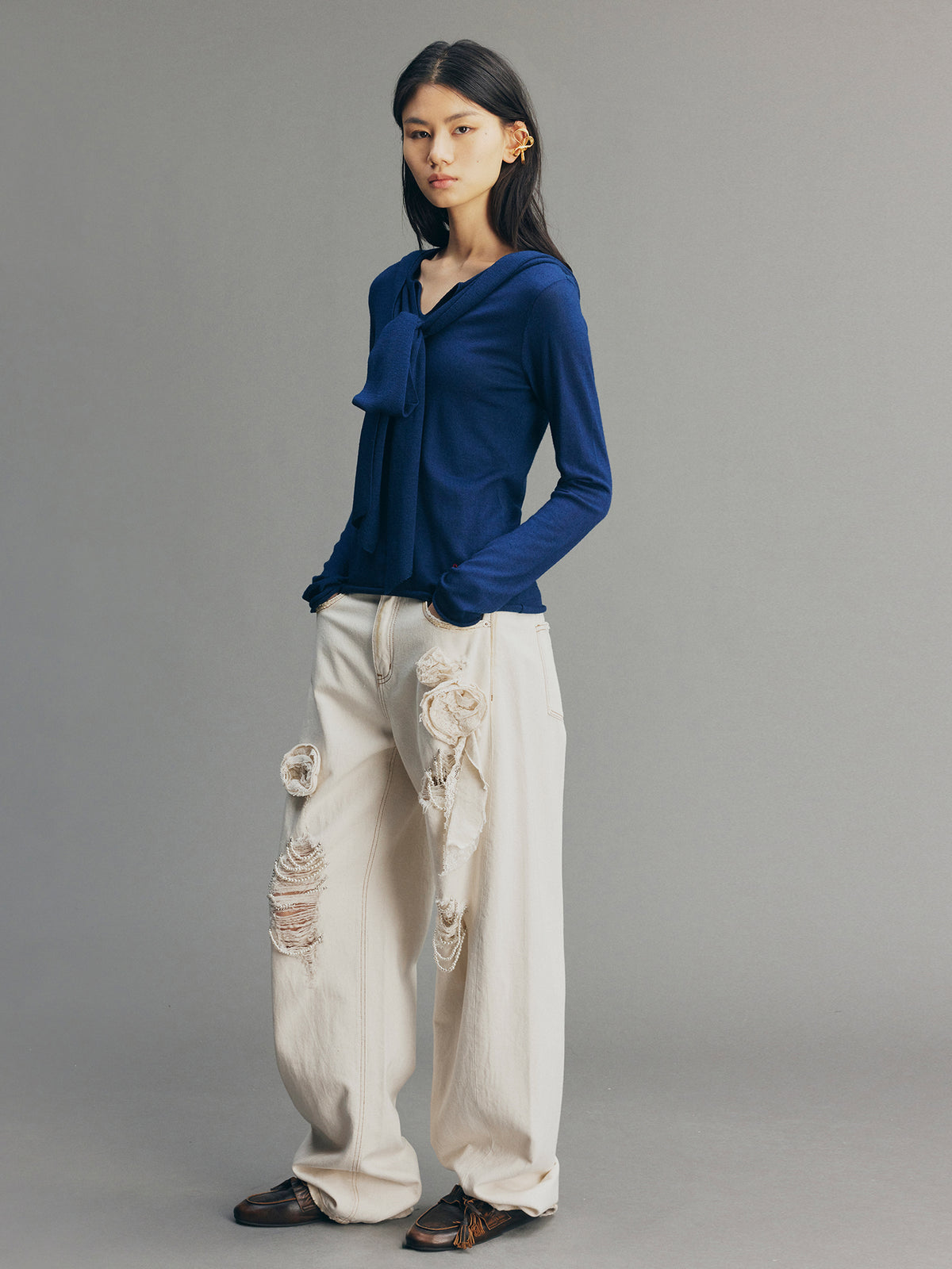 Casual Romantic Lace Crochet Denim Pants