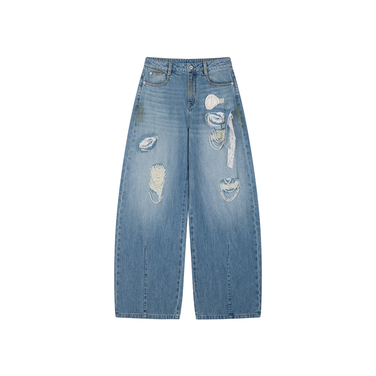 Casual Romantic Lace Crochet Bootcut Jeans