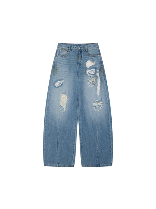 Casual Romantic Lace Crochet Bootcut Jeans