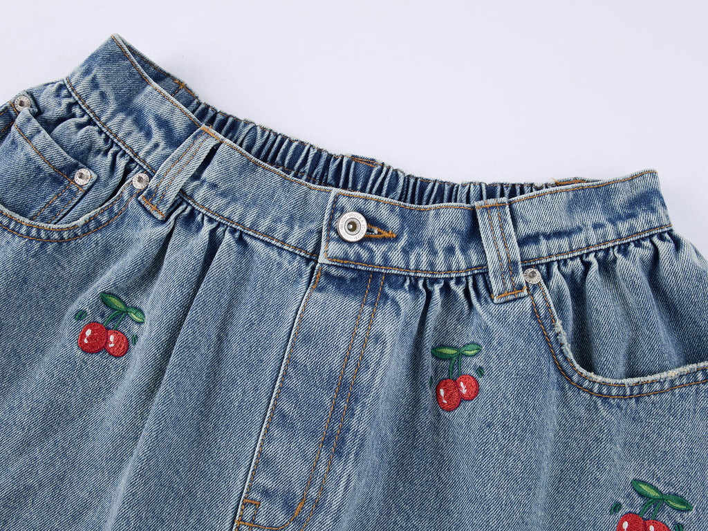Cherry Wave Hem Denim Skirt