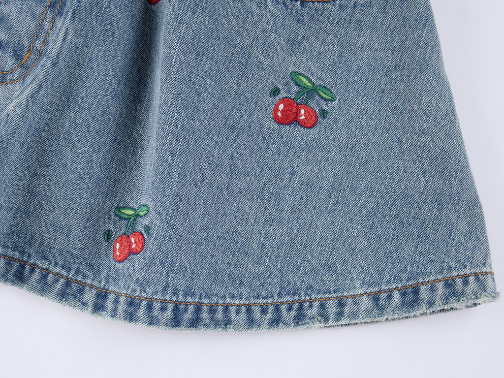 Cherry Wave Hem Denim Skirt