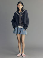 Cherry Wave Hem Denim Skirt