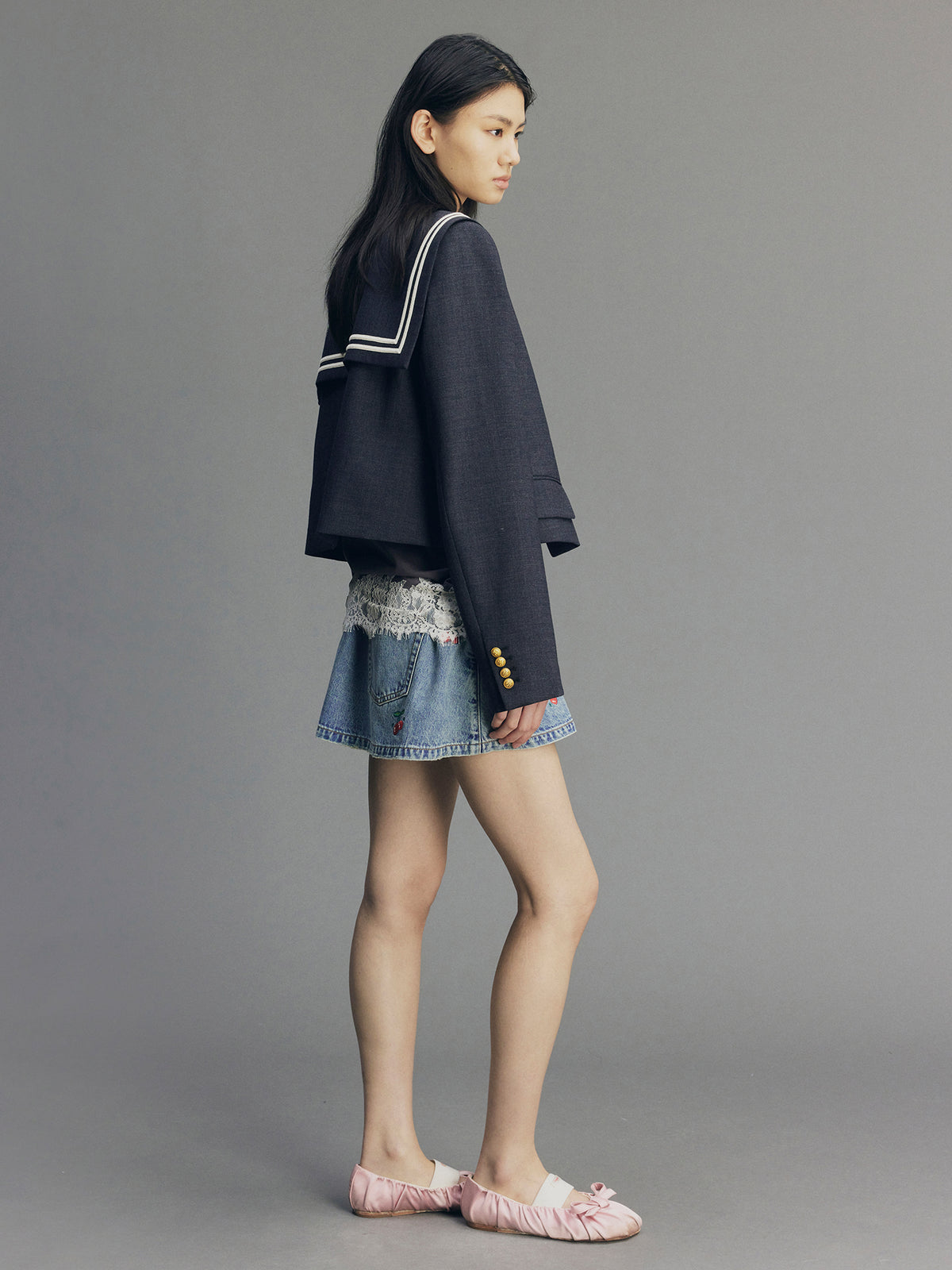 Cherry Wave Hem Denim Skirt