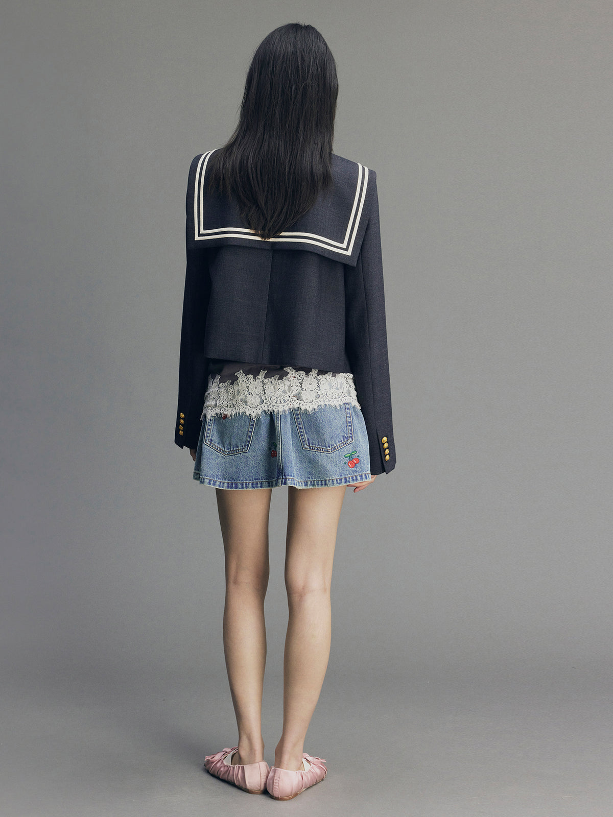Cherry Wave Hem Denim Skirt